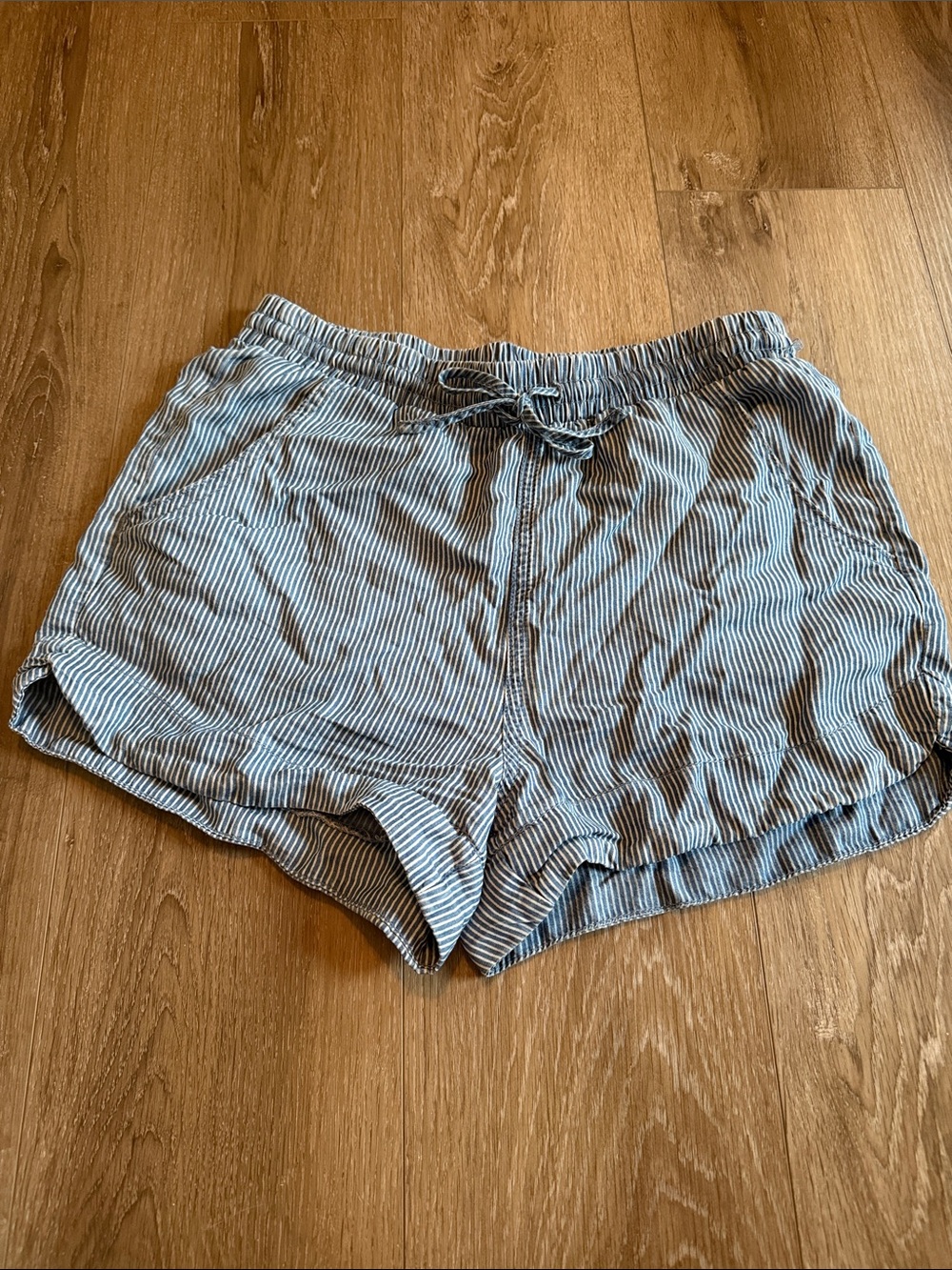 Light Blue Striped Women's Drawstring Shorts